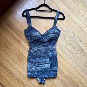 Vintage 50s 60s Swimsuit Bathing Suit by Jantzen, Abstract Black Grey, Size M/L